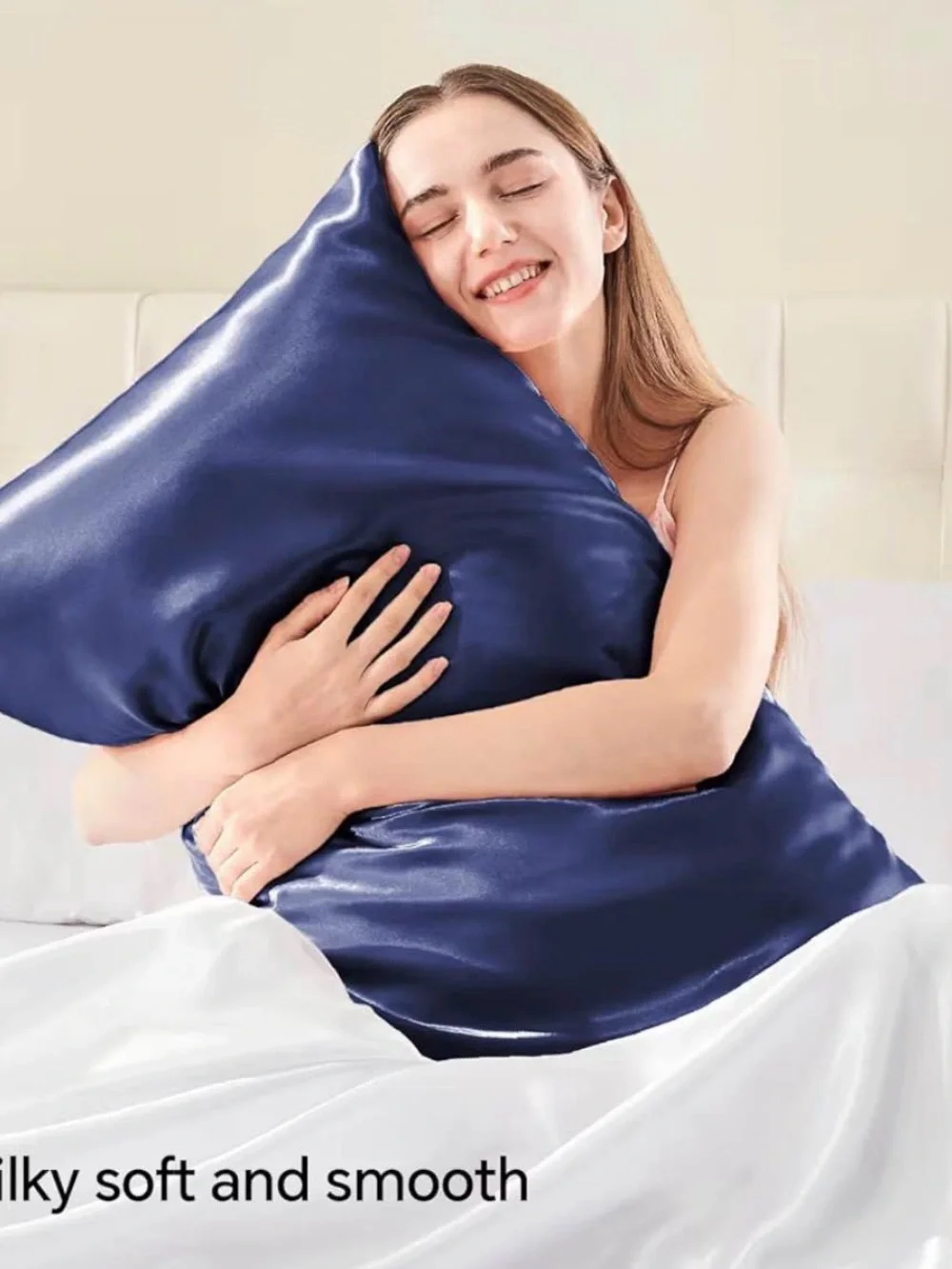 Soft Navy Blue Satin Pillowcase Pair - King Size